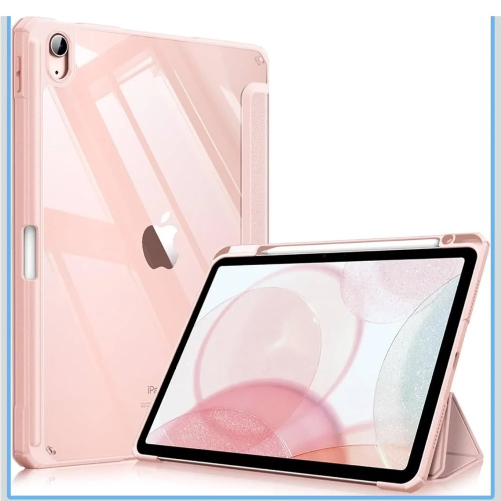 Apple Pink Clear Hybrid iPad Case with Foldable Stand